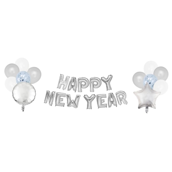 Ballongkit Happy New Year Silver-folie konfetti Silver