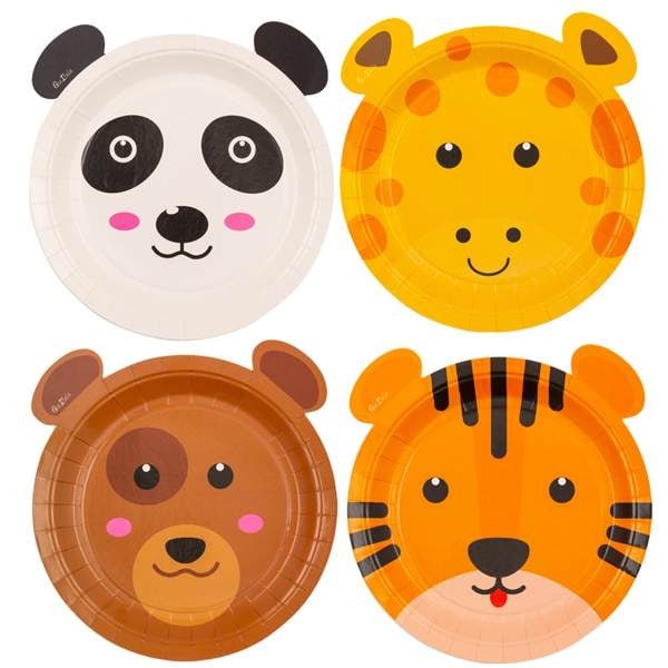 Papperstallrik Zoo Party 4st olika motiv 18cm 8-pack Flerfärgad