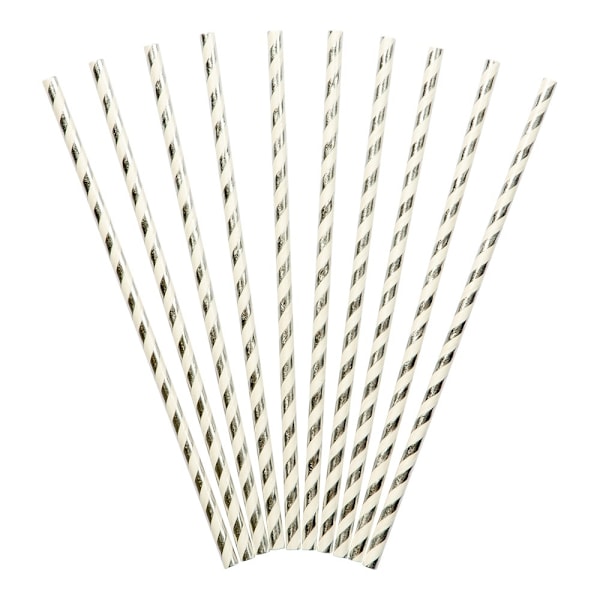 Papperssugrör Randig Silver/Vit 10-pack Silver