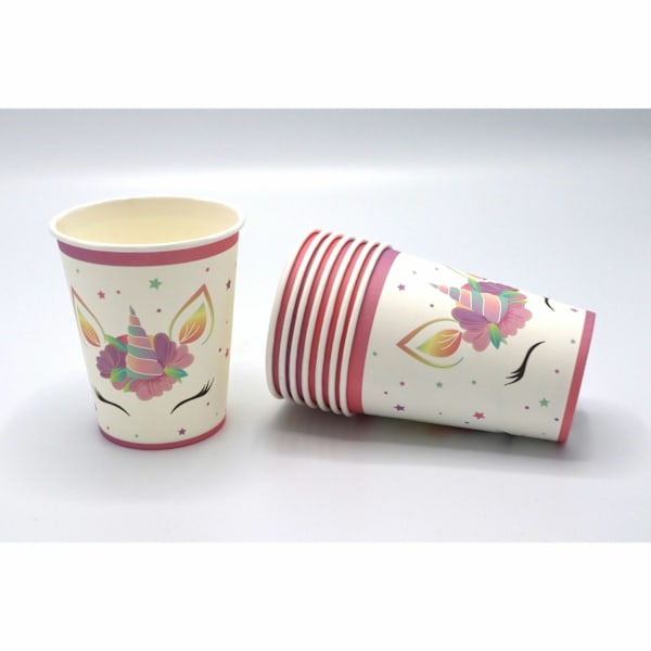 Pappersmugg unicorn 250ml 8-pack Rosa