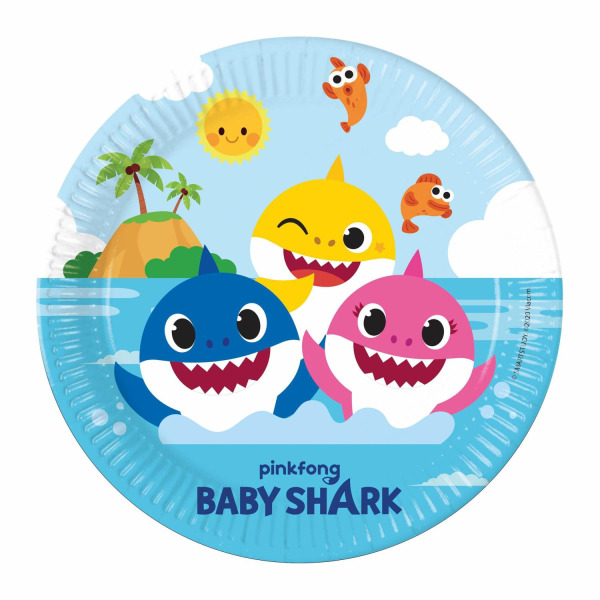 Papperstallrik "Baby Shark" 23cm 8-pack Blå