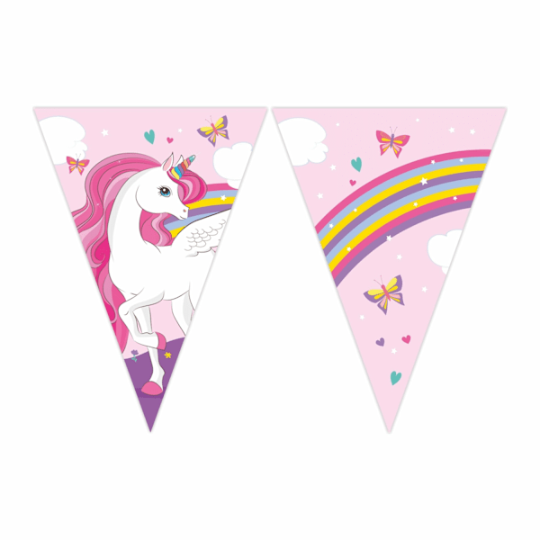 Girlang Unicorn Regnbåge 9-flaggor Rosa