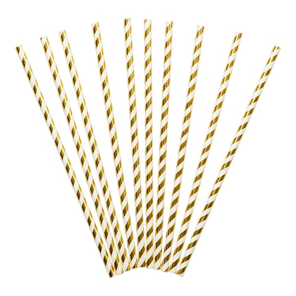 Papperssugrör Randig Guld/Vit 10-pack Guld