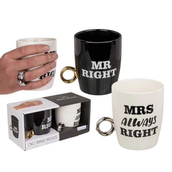 Mugg "Mr right" Svart + "Mrs Always Right" Vit 10x9cm 2-pack Svart