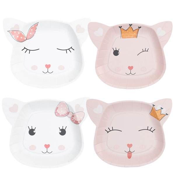 Papperstallrik Lady Cat Rosa 4st olika motiv 23x18cm 8-pack Rosa