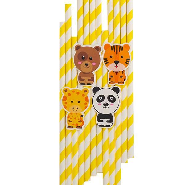 Papperssugrör Zoo Party Gul 20cm 10-pack Flerfärgad