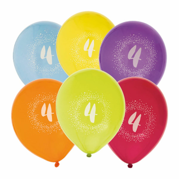Ballong 12" 4års födelsedag siffra Flerfärgad 6-pack Flerfärgad
