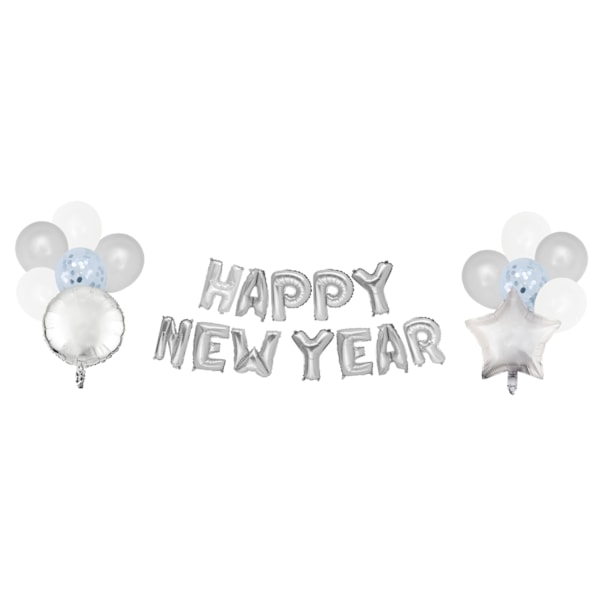 Ballongkit Happy New Year Silver-folie konfetti Silver