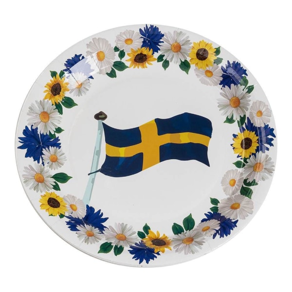 Papperstallrik Sverigeflagga / Blommor 18cm 8-pack Blå