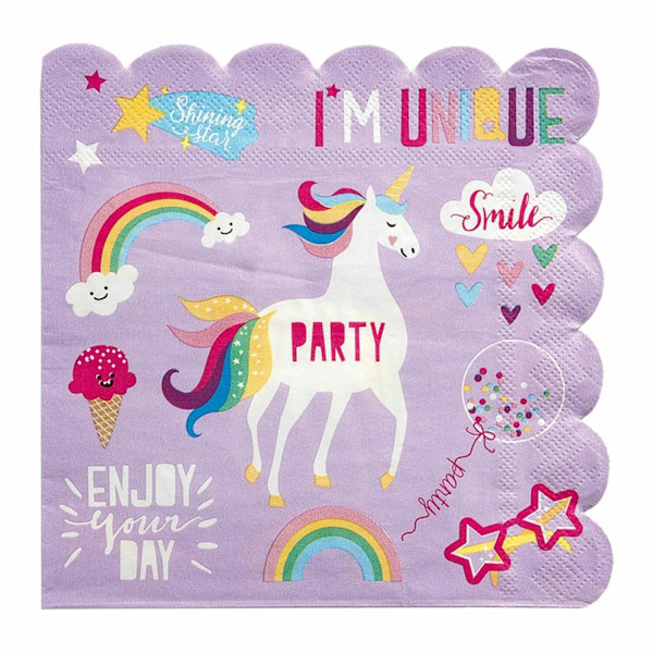 Pappersservett Unicorn 17x16cm 16-pack Rosa
