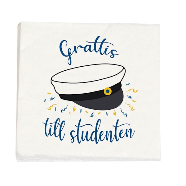 Pappersservett "Grattis till studenten" 33x33cm 16-pack Vit