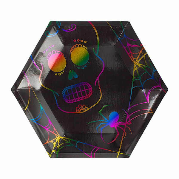 Papperstallrik Hexagon Döskalle 23cm 8-pack Flerfärgad