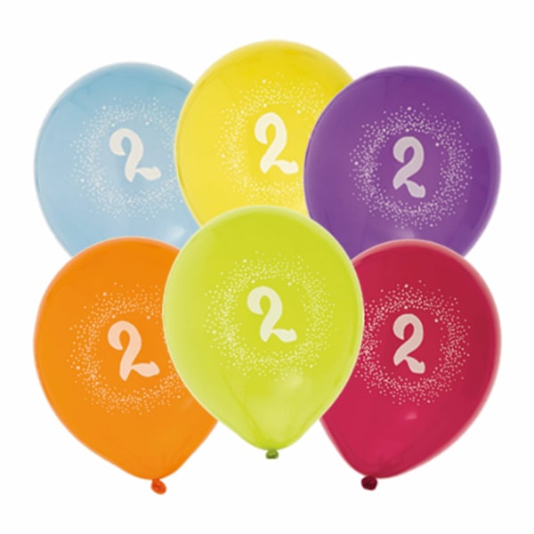 Ballong 12" 2års födelsedag siffra Flerfärgad 6-pack Flerfärgad