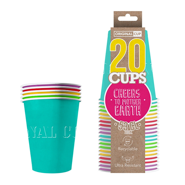 Pappersmugg Mixade färger 53cl 20-pack Flerfärgad