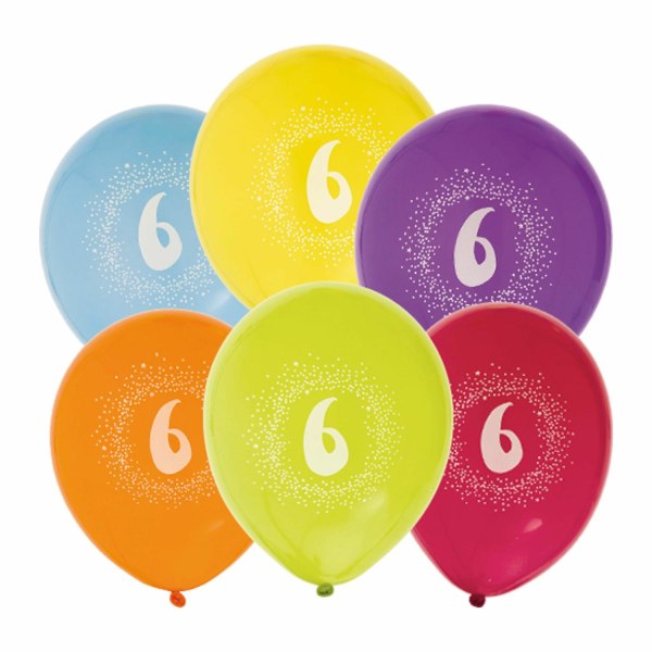 Ballong 12" 6års födelsedag siffra Flerfärgad 6-pack Flerfärgad