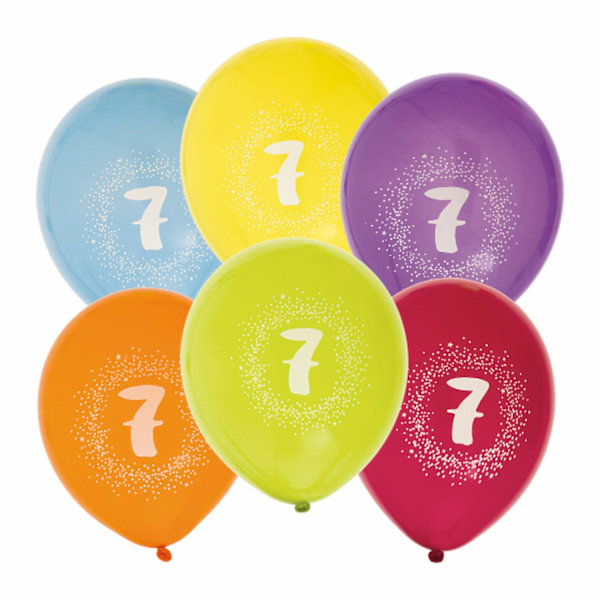 Ballong 12" 7års födelsedag siffra Flerfärgad 6-pack Flerfärgad