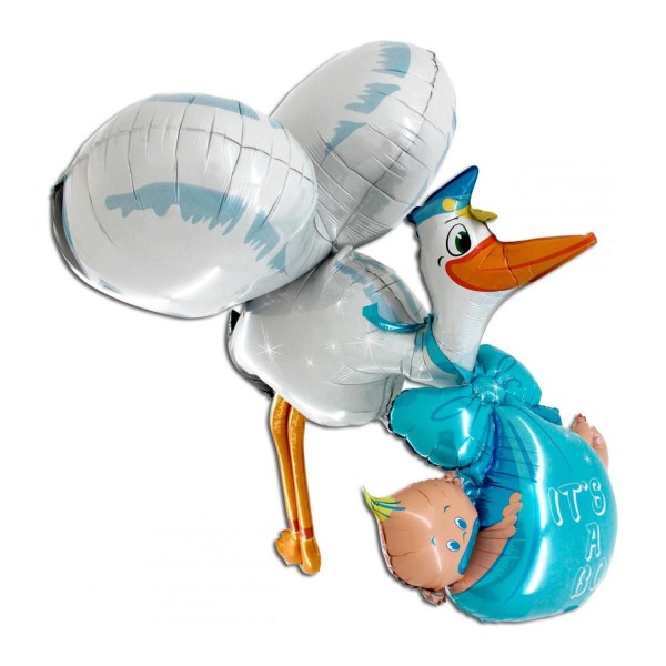 Folieballong Baby Boy Stork 3D 165cm Blå