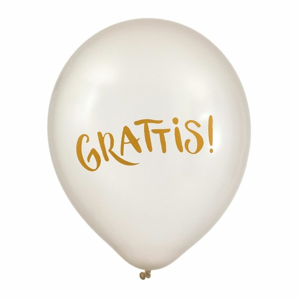 Latexballong 30cm "Grattis" Vit/Guld 6-pack Guld