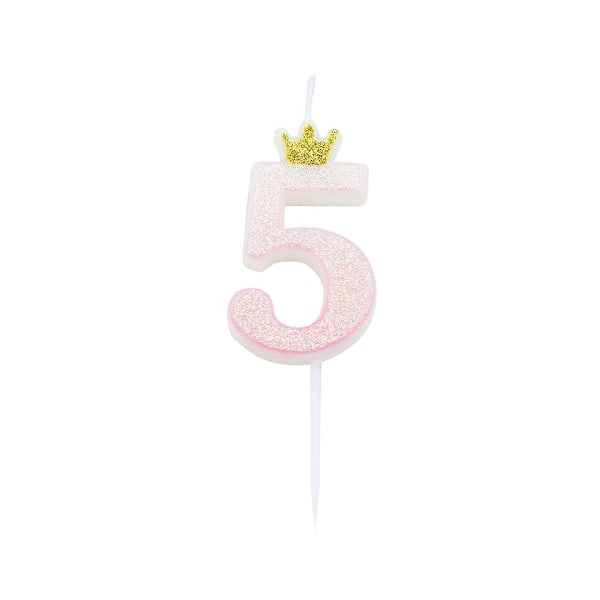 Tårtljus / Sifferljus Prinsesskrona Rosa Siffra "5" 9.5cm Rosa