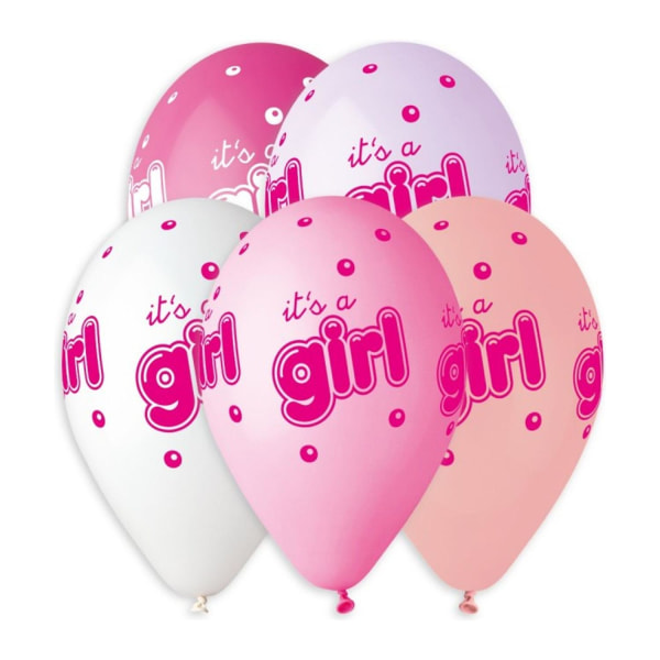 Latexballong Premium "It´s a Girl" Rosa/Vit 33cm 5-pack Rosa