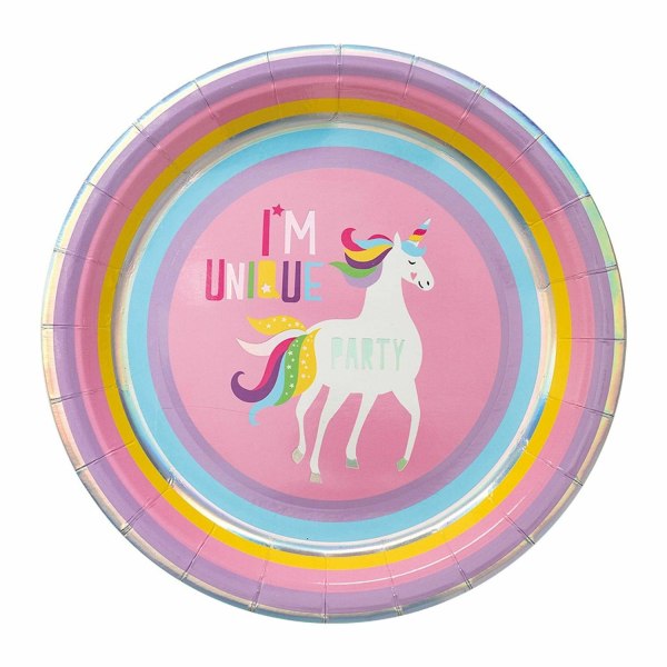 Papperstallrik Unicorn 23cm 8-pack Rosa