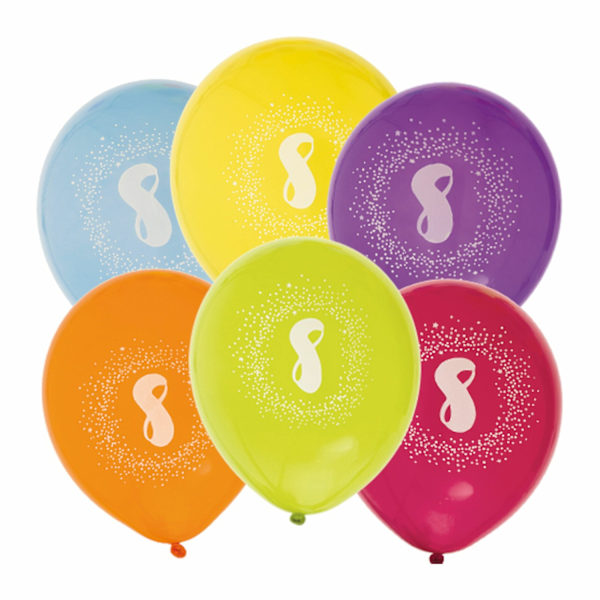 Ballong 12" 8års födelsedag siffra Flerfärgad 6-pack Flerfärgad