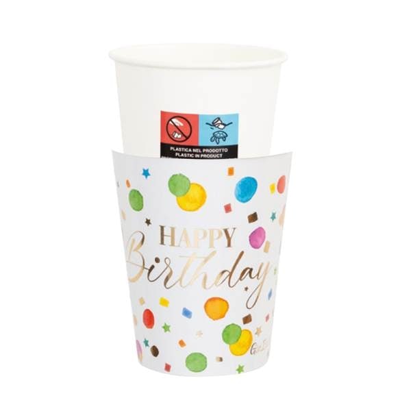 Pappersmugg "Happy Birthday" Prickig 250ml 8-pack Flerfärgad