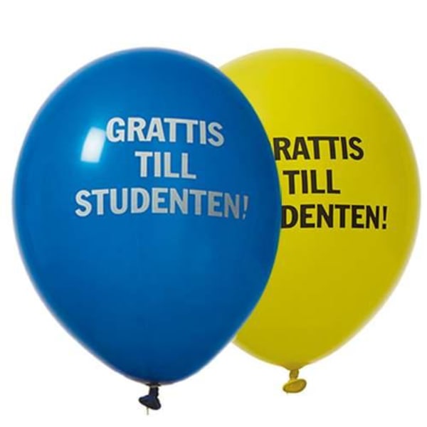Latexballong "Grattis till studenten" Blå / Gul 12" 8-pack Blå