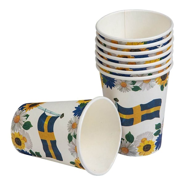 Pappersmugg Sverigeflagga / Blommor 8-pack Blå