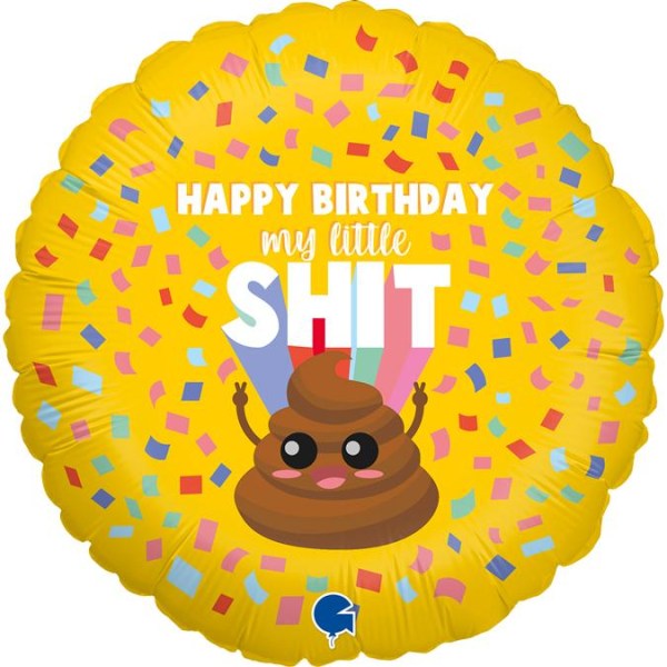 Folieballong "Happy Birthday my little Shit" Emoji 45cm Flerfärgad