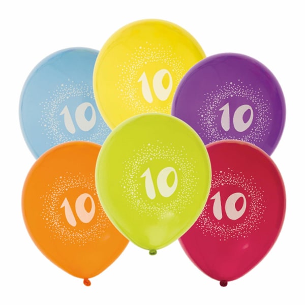 Ballong 12" 10års födelsedag siffra Flerfärgad 6-pack Flerfärgad