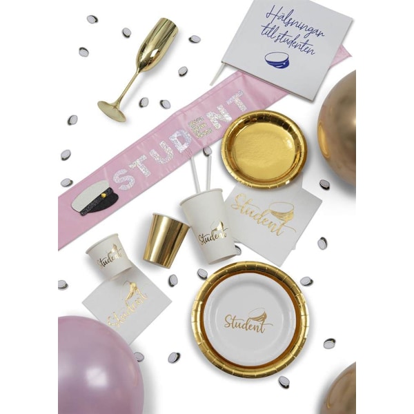 Pappersmugg "Student" Vit / Guld 8-pack Vit