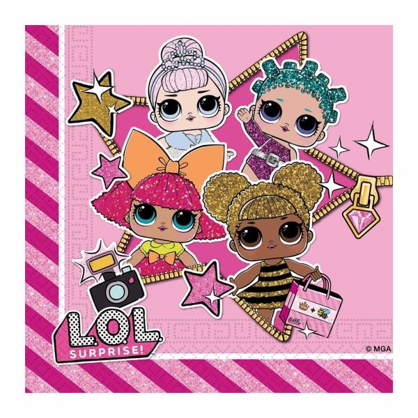 Pappersservett  LOL Glitter 33x33cm 20-pack Rosa