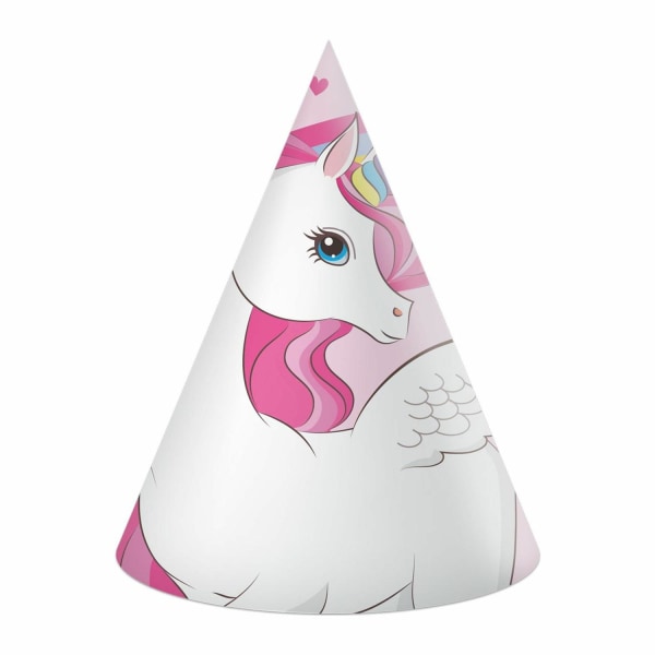 Partyhatt Unicorn Regnbåge 16cm 6-pack Rosa