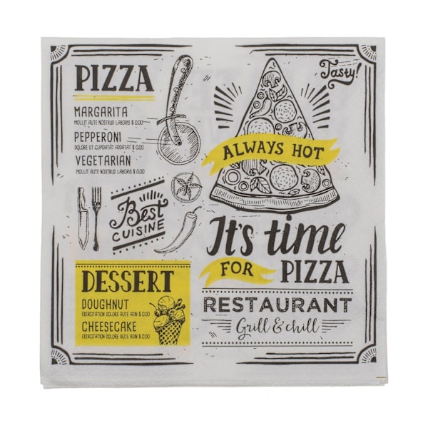 Pappersservett "It´s time for Pizza" 33x33cm 20-pack Vit