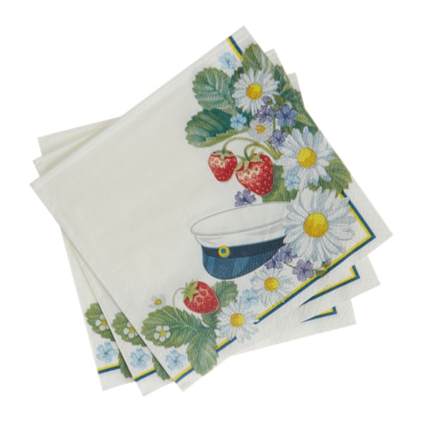 Pappersservett Blåsippa &amp; Jordgubbar 33x33cm 20-pack Blå