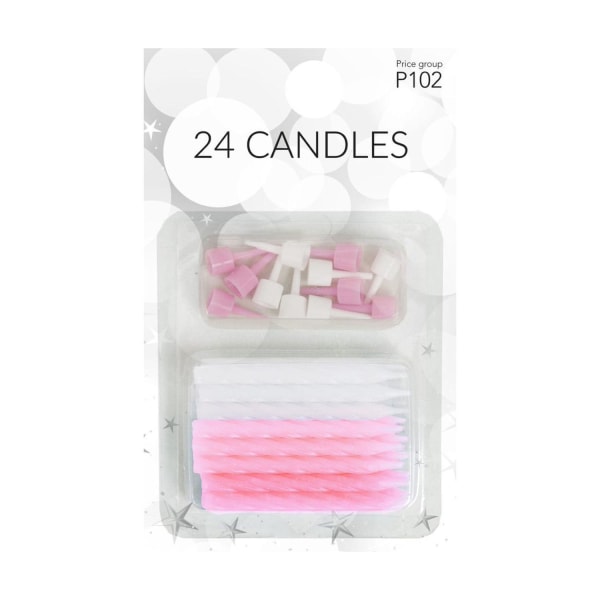 Tårtljus med hållare vit/rosa 24-pack Vit
