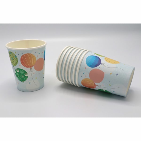 Pappersmugg ballonger 250ml 8-pack Flerfärgad