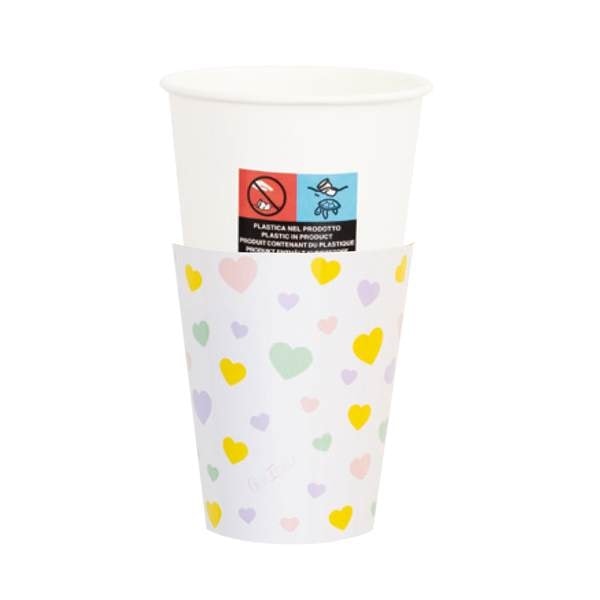 Pappersmugg Pastell Hjärtan 250ml 8-pack Flerfärgad