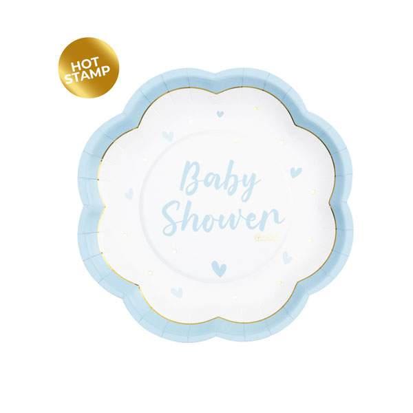 Papperstallrik "Baby Shower" Ljusblå Blomform 20cm 8-pack Blå