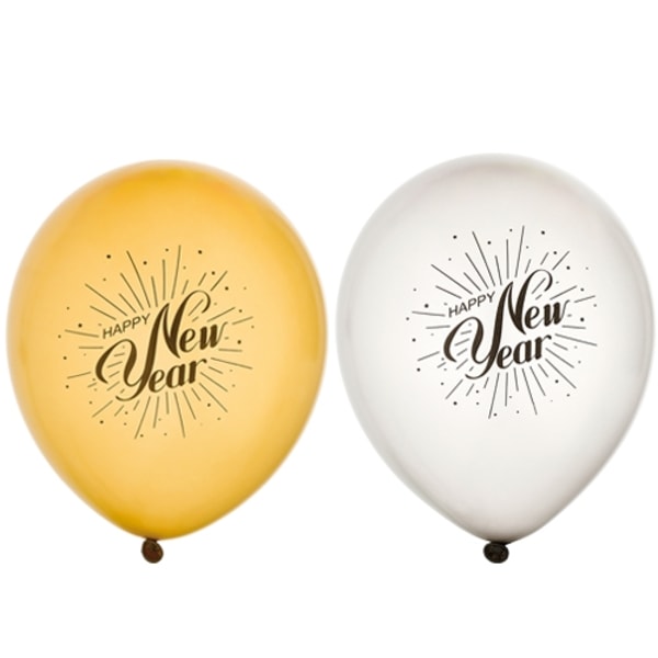 Latexballong 12" "Happy New year" 8-pack Flerfärgad
