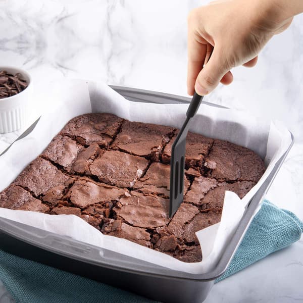 Serveringsspatel Fleksibel Non-Stick Silikon Server Turner Varmebestandig Cookie Spatel Spaltetspatel til Flip (Rød og Sort, 2)
