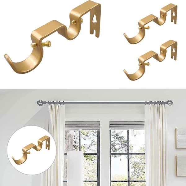 3PCS Guld Gardinstångsfäste, Dubbla Gardinstångshängande Fästen Väggmontering, Draperistångsfäste