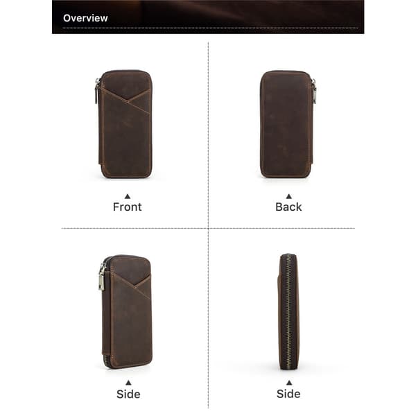 Top Grain Ægte Læder 4 Fyldepen/Blyant Etui, Håndlavet Minimalistisk Design