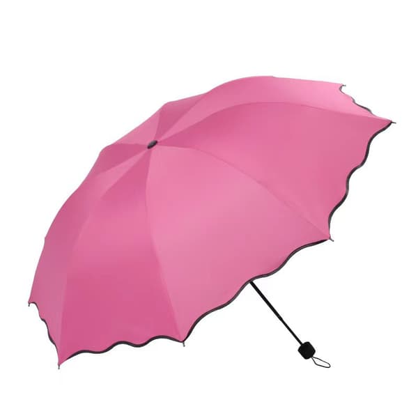 Reise sammenleggbare kompakte paraplyer Solregnparaplyer parasoll med vannblomstrende materiale (rosa)