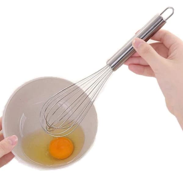 Liten visp i rustfritt stål for ost, kaffe, egg, veldig hendig visp i rustfritt stål (8 tommer, sølv)