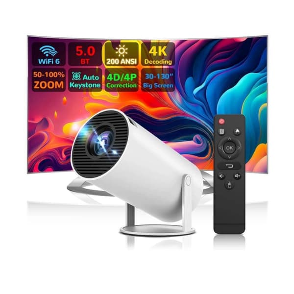 Mini Smart Projektor med 180° Rotation, Automatisk Keystone, Understøtter 1080P