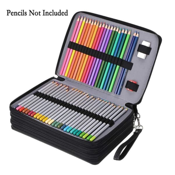 200 pladser farveblyant organizer - Deluxe PU læder penalhus holder (sort, eksklusive blyanter)