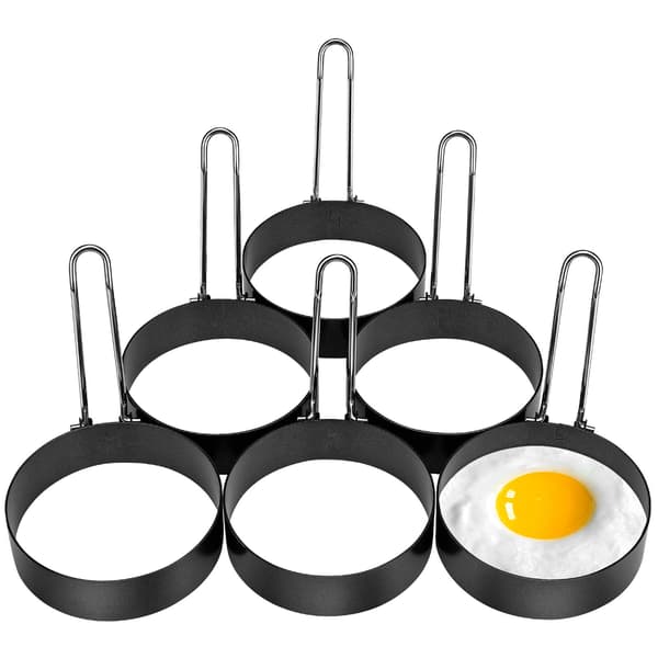 6-paknings eggeringer, eggeringer i rustfritt stål, rund pannekakeform for steking av egg, omelett og muffins