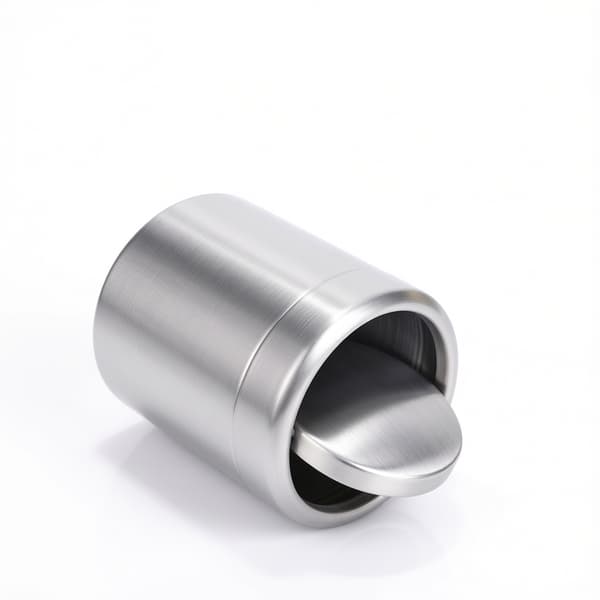 Täckta papperskorgar, papperskorgar i borstat rostfritt stål, cylindriska papperskorgar, badrum (silver)